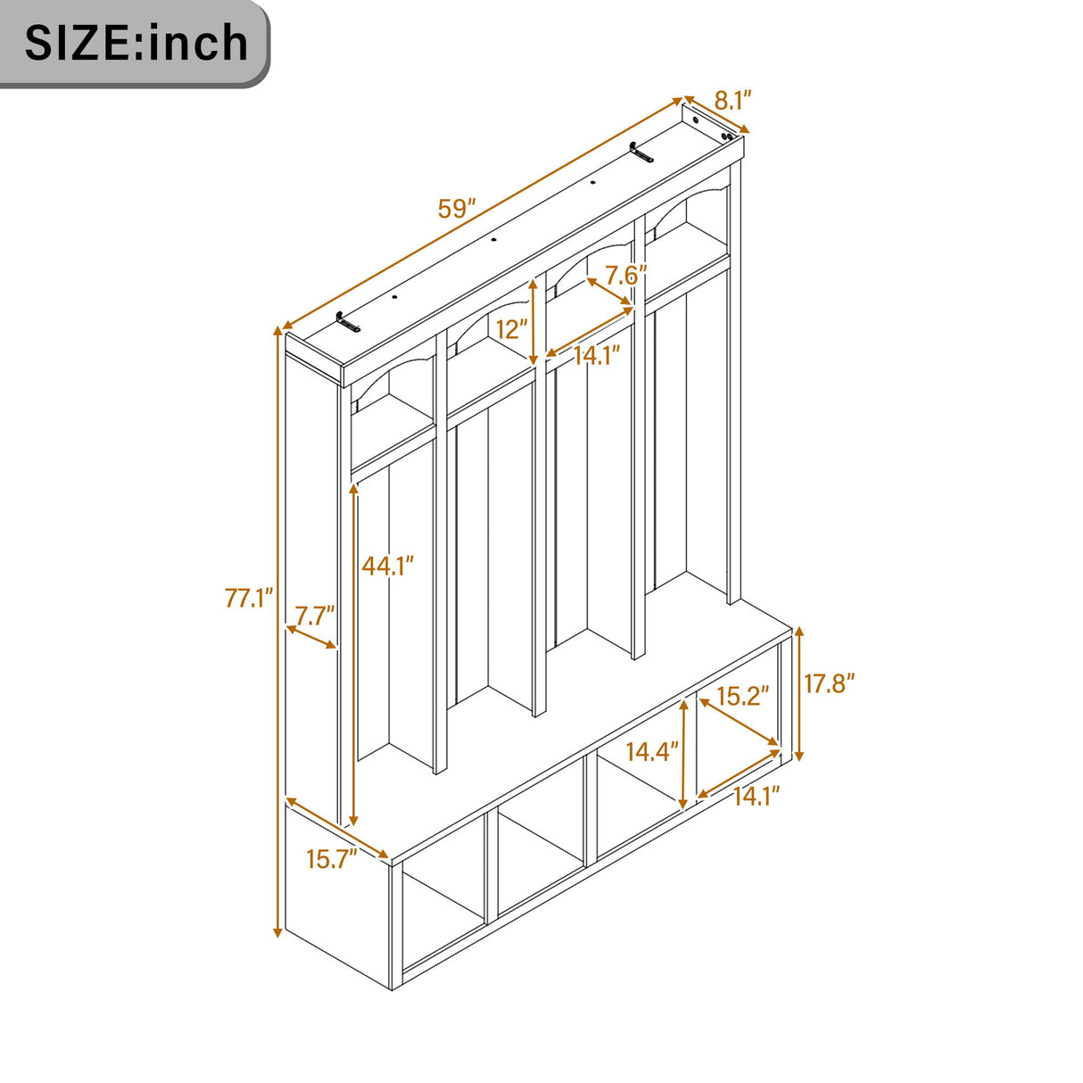 Entryway Hall Tree With Bench, 4 Hooks & Open Storage Space