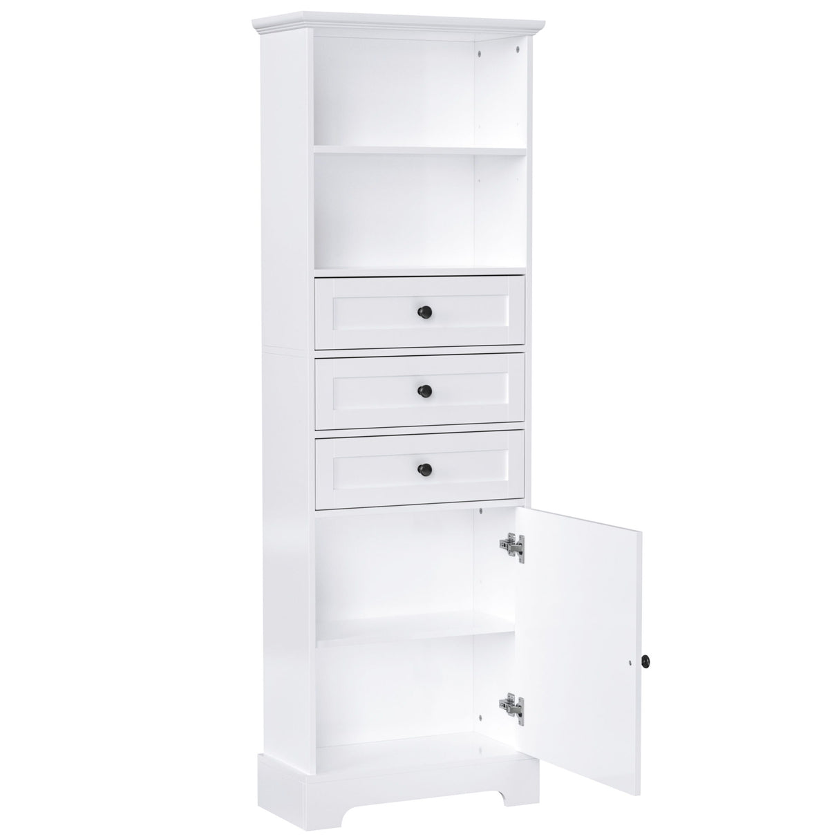 Tall Storage Cabinet With 3 Drawers And Adjustable Shelves For Bathroom