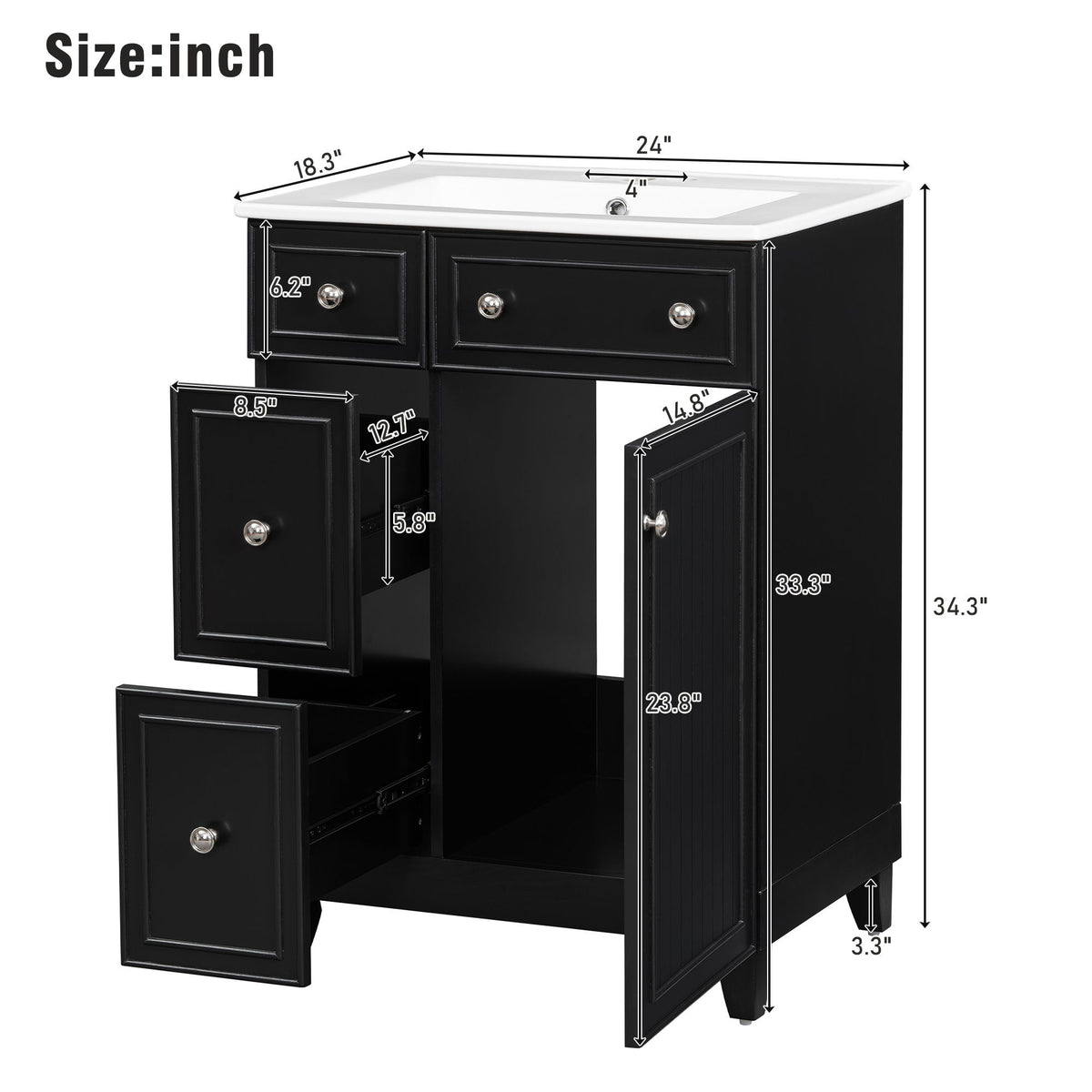 Transitional Style Bathroom Vanity Cabinet With Ceramic Sink