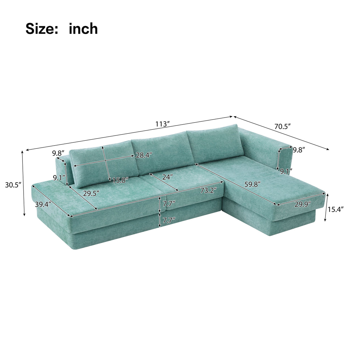 L-Shaped Modular Sofa With Double Layer Cushion