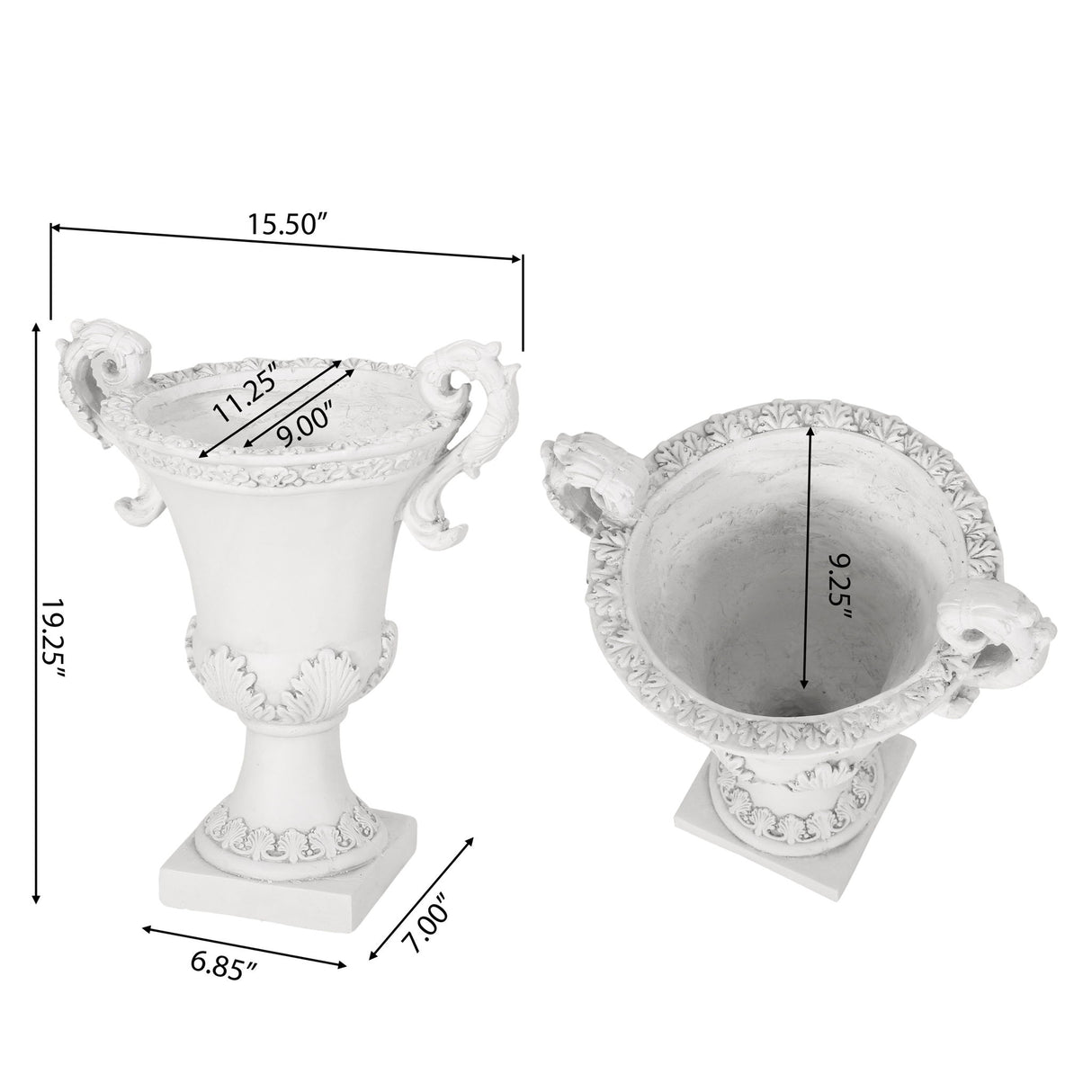 Roman Style Garden Urn Planter - Antique White