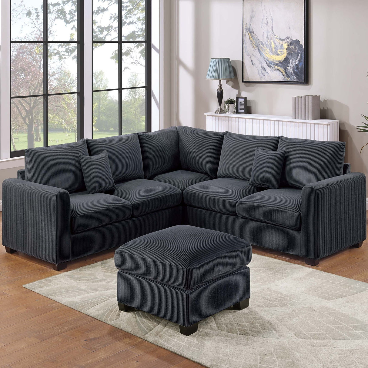Modern Style L-Shaped Sectional Set With Ottoman
