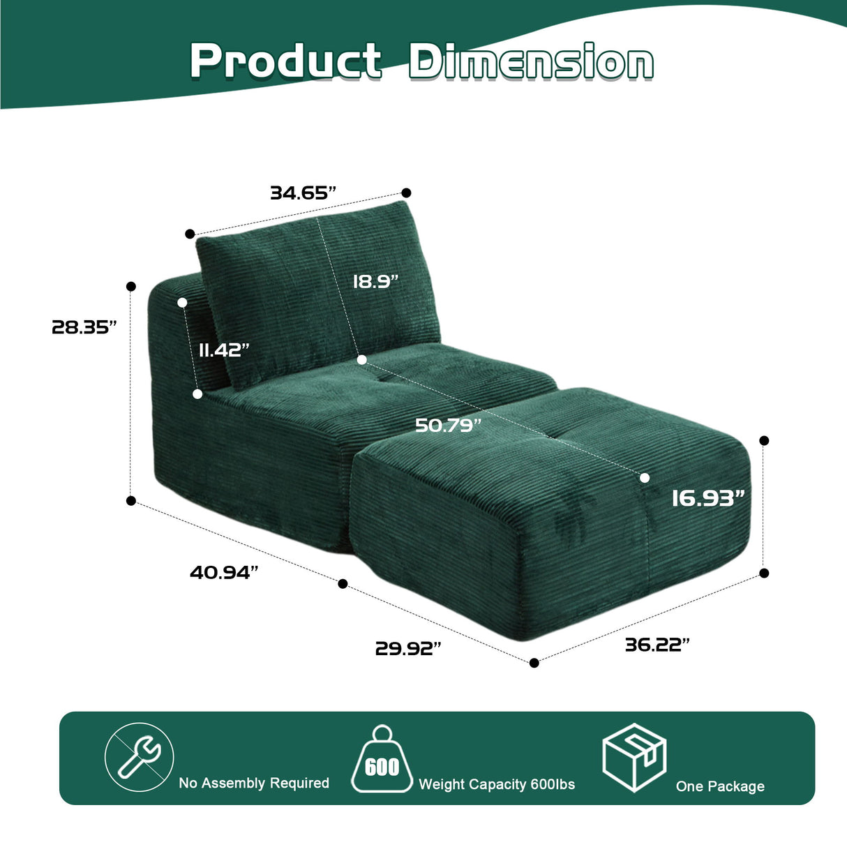 Single Chaise Longue With Movable Ottoman For Living Room
