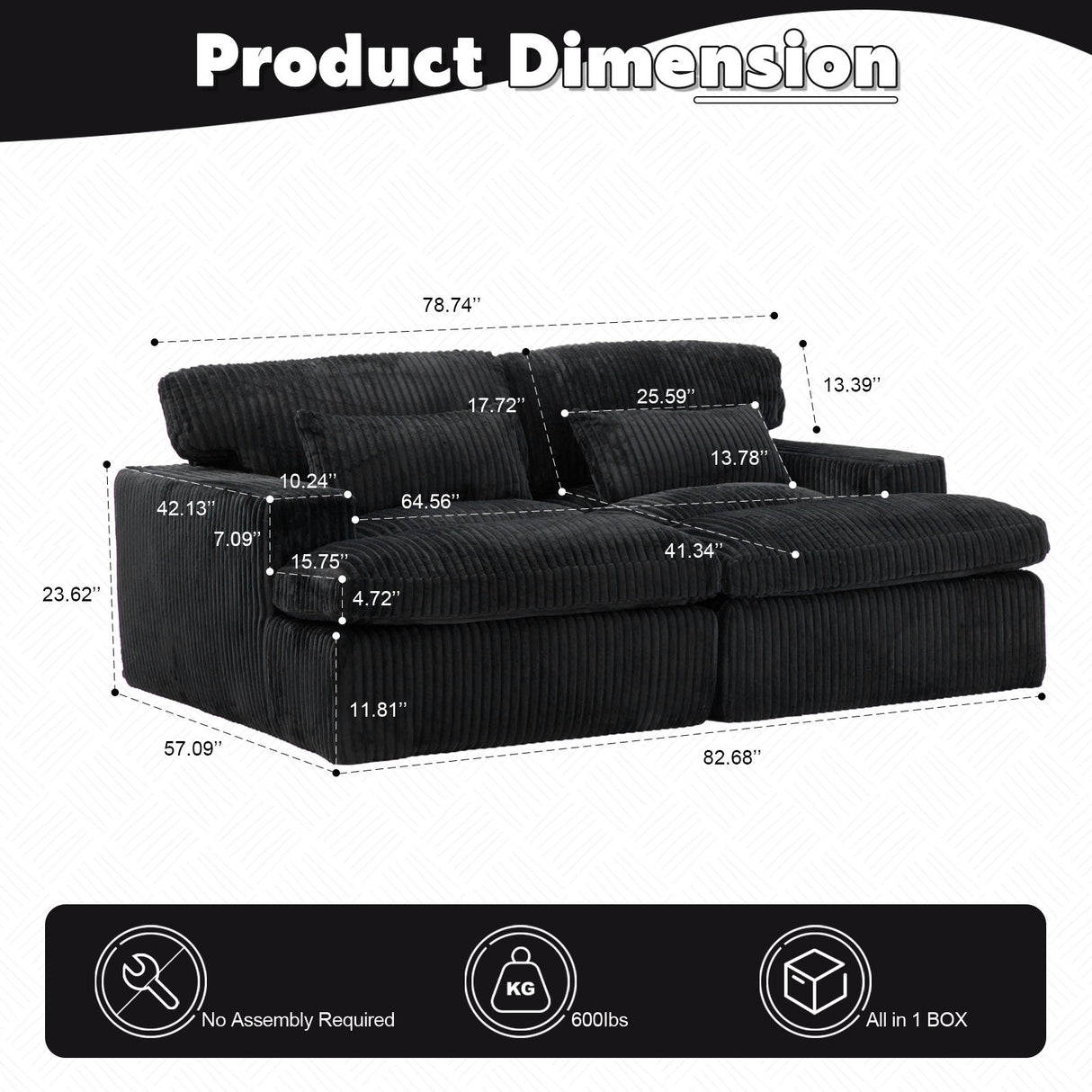 Double Chaise Lounge Chair, Oversized Upholstered Sleeper Cloud Couch