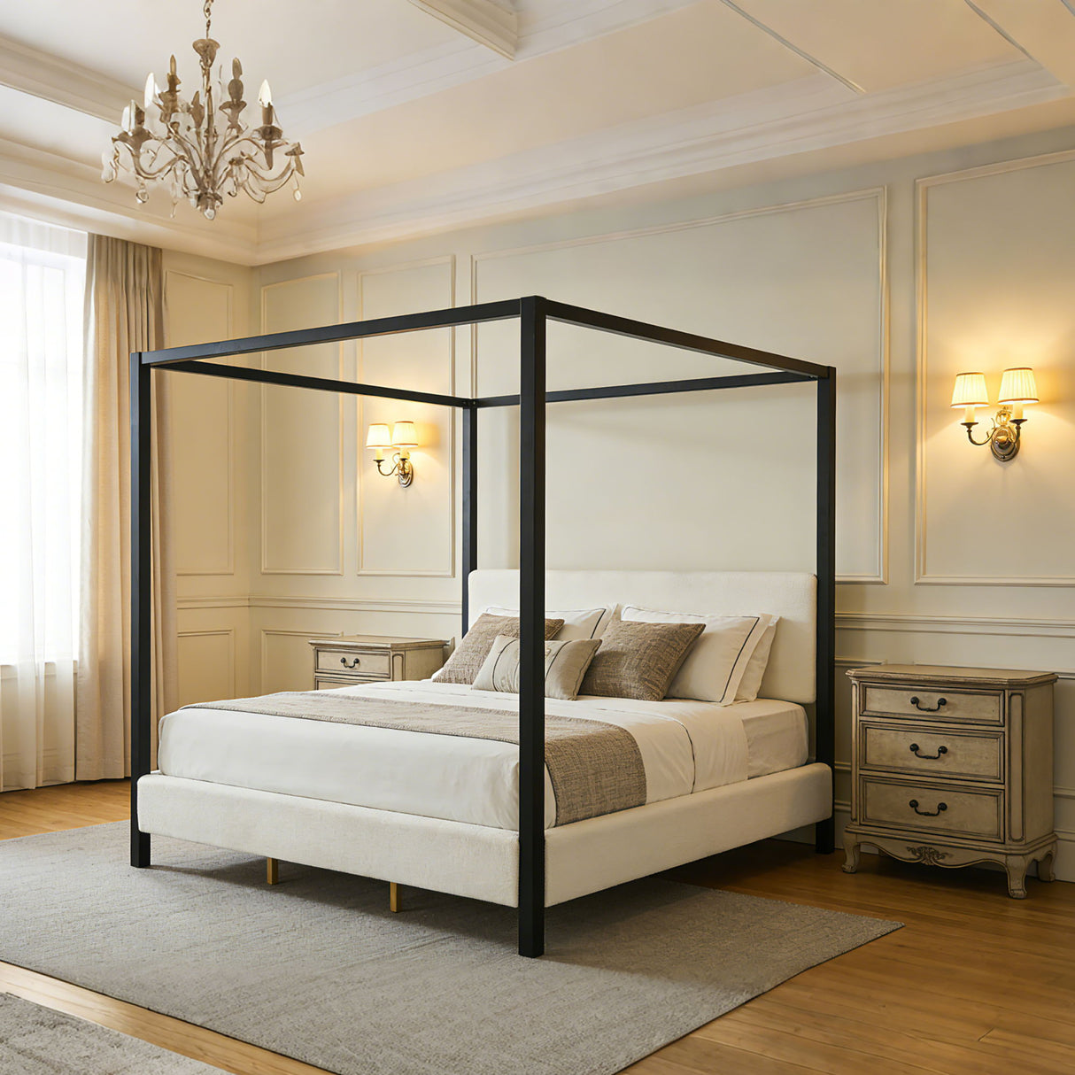 Modern Canopy Bed With Upholstery