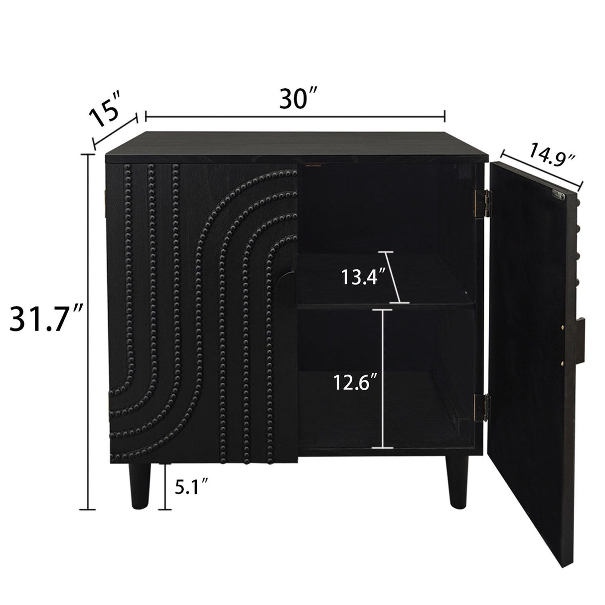 2 Door Storage Cabinet With Adjustable Shelf - Black