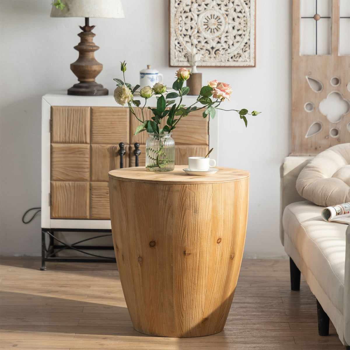 Vintage Style Barrel Coffee Table With Storage