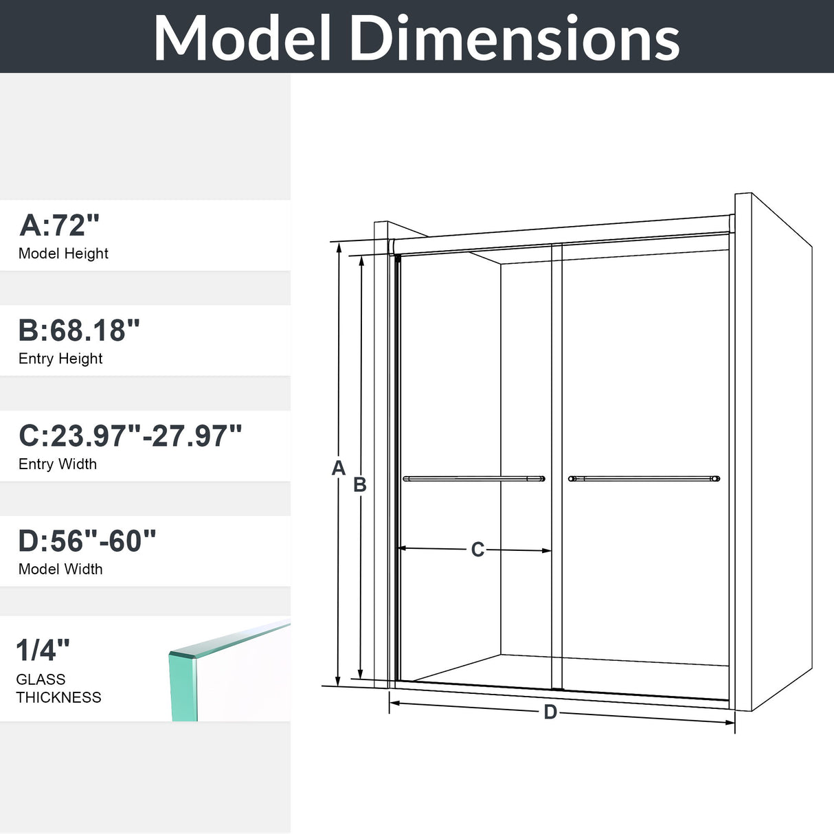 Modern Semi Frameless Double Sliding Shower Door