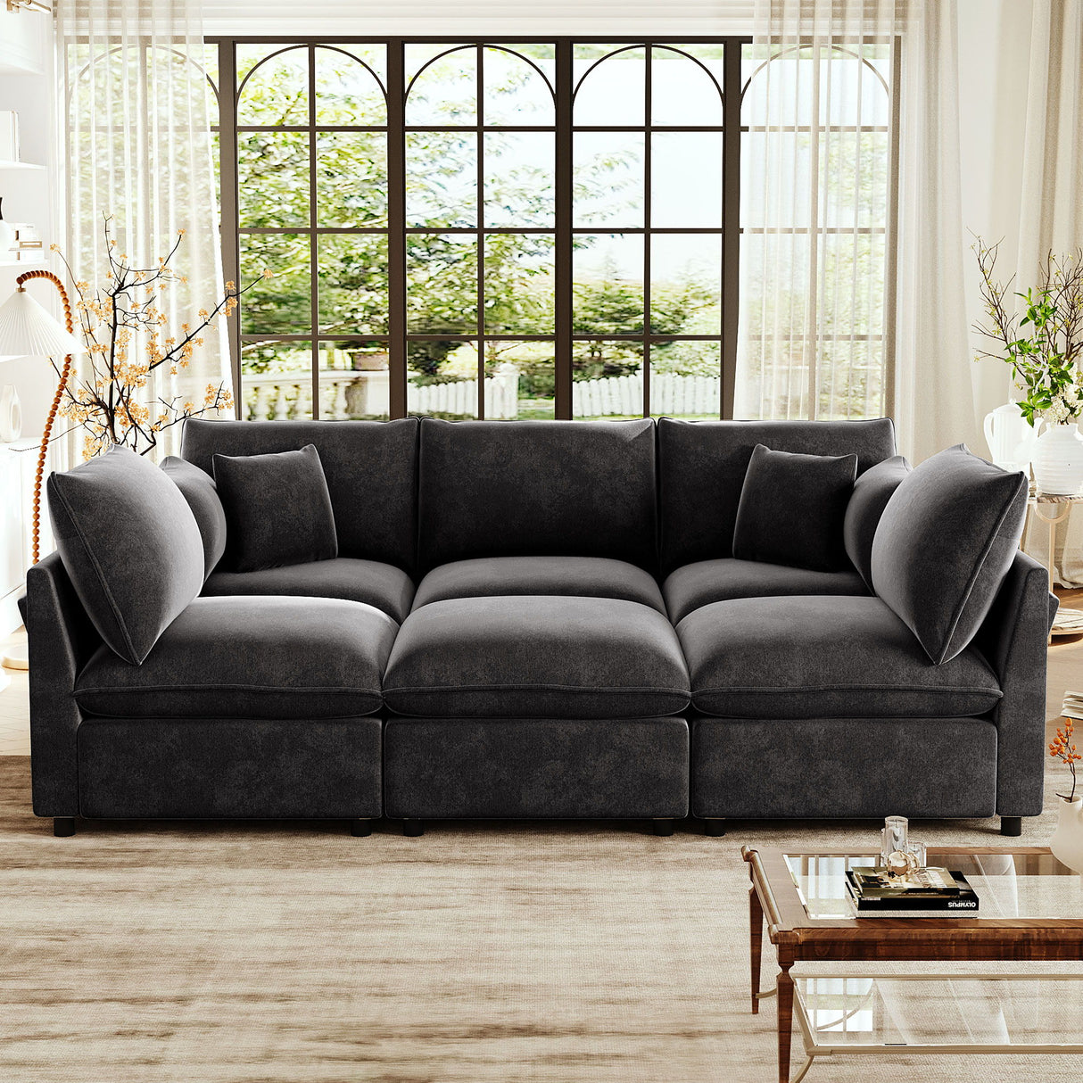 Modern Sectional Sofa U-Shaped With Movable Ottoman Storage Armrests And USB Ports
