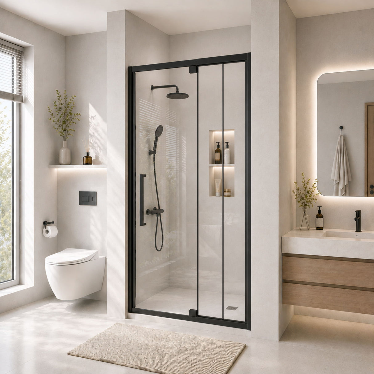 Semi-Frameless Pivot Hinged Shower Door, Reversible Design