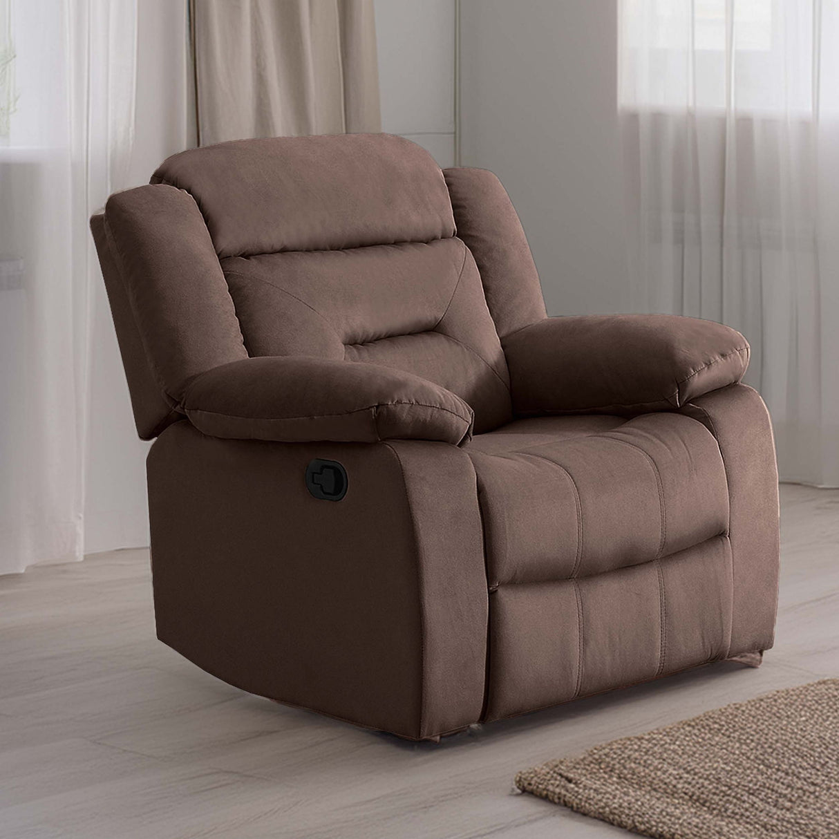 Modern Manual Recliner With Padded Seat And Pillow Arms