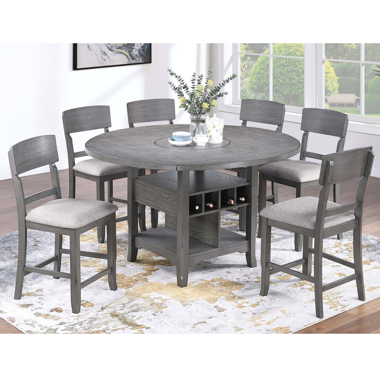 Contemporary Counter Height Dining Set With Built In Lazy Susan