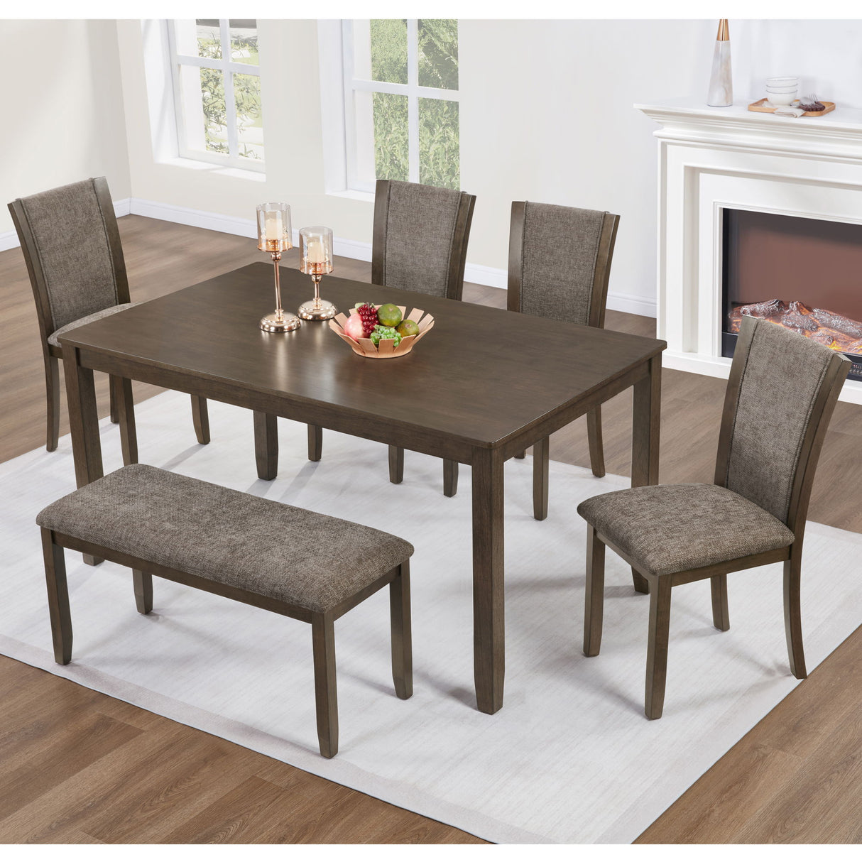 Dining Table Set With Upholstered Chairs, Rectangular Dining Table Set