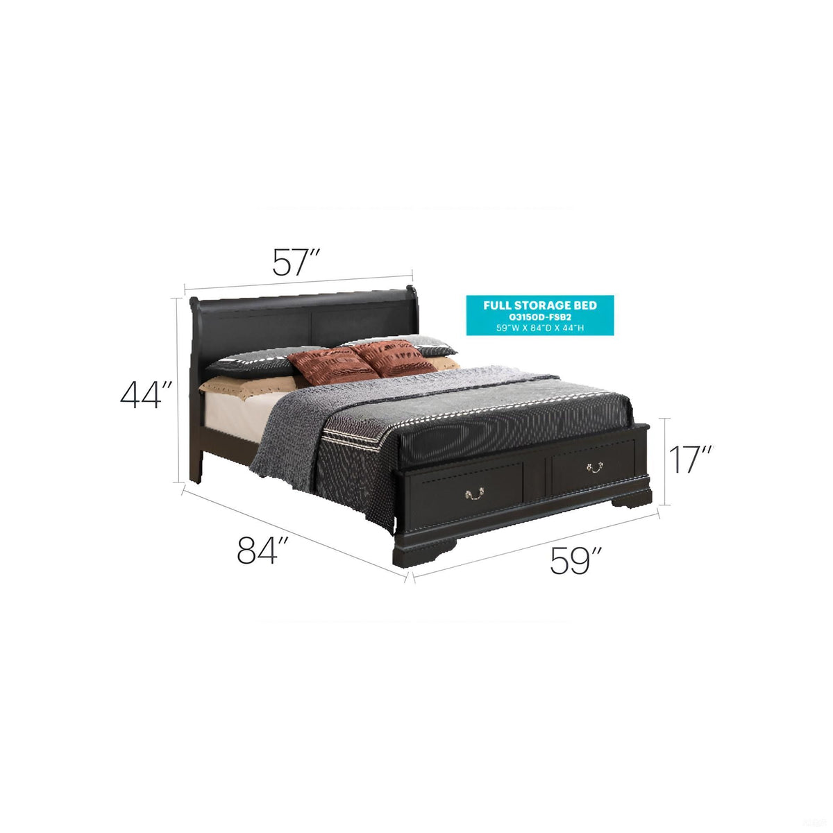 Traditional Elegant Full Storage Bed - Black