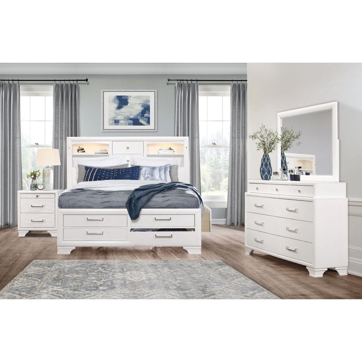 Civic - 5 Piece Storage Bedroom Set With Bookcase Headboard