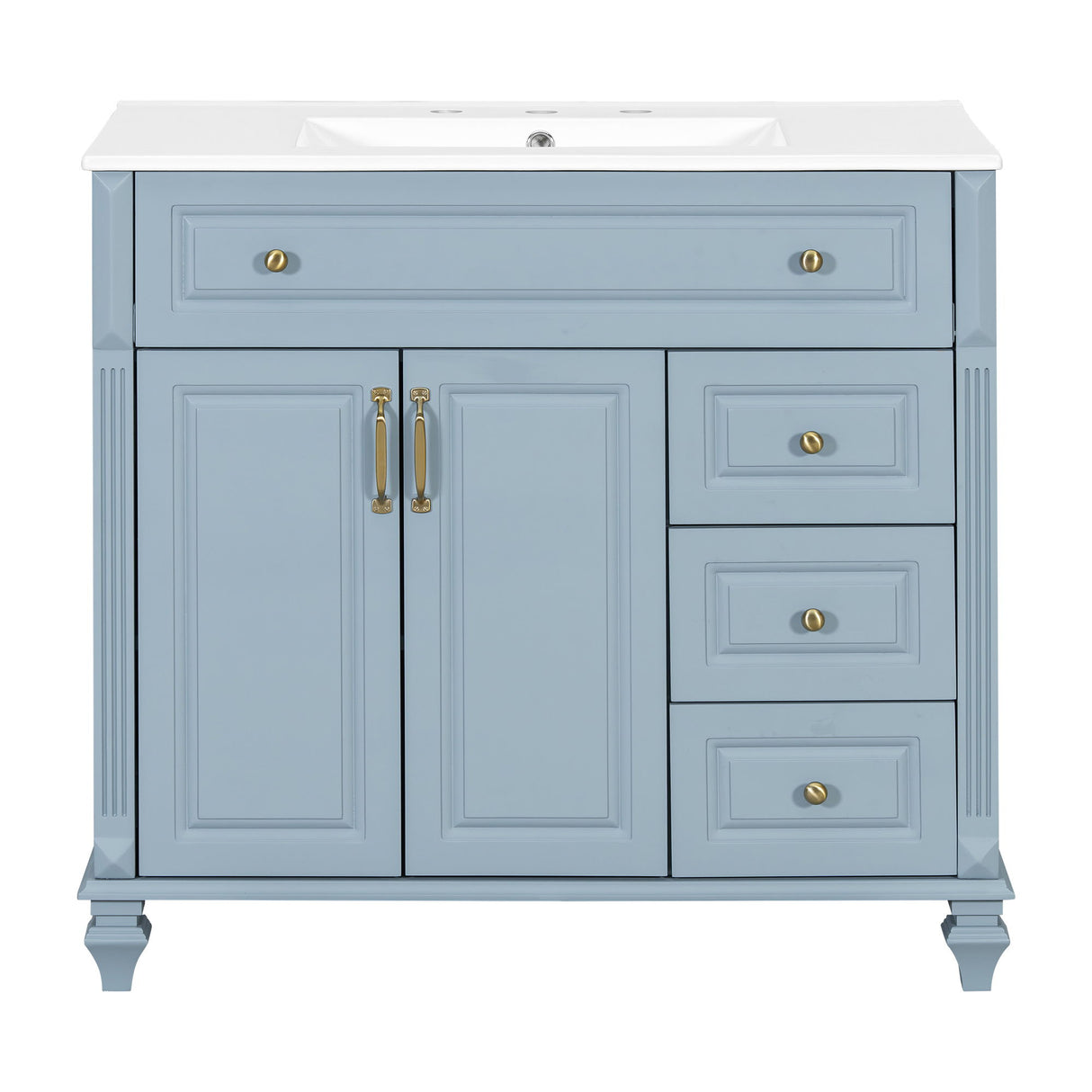 Modern Bathroom Vanity With Sink, 3 Drawers & 2 Doors