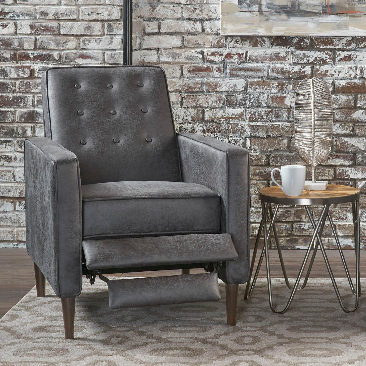 Macedonia - Button Tufted Fabric Recliner - Slate
