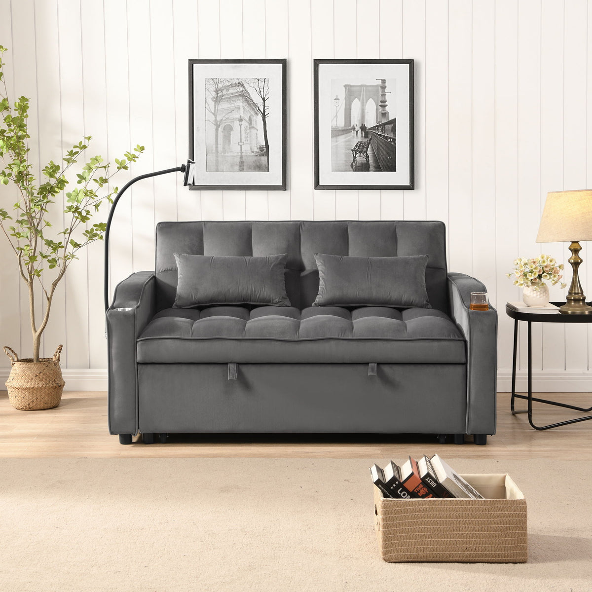 Sofa Bed With Trundle For Small Rooms - Dark Gray