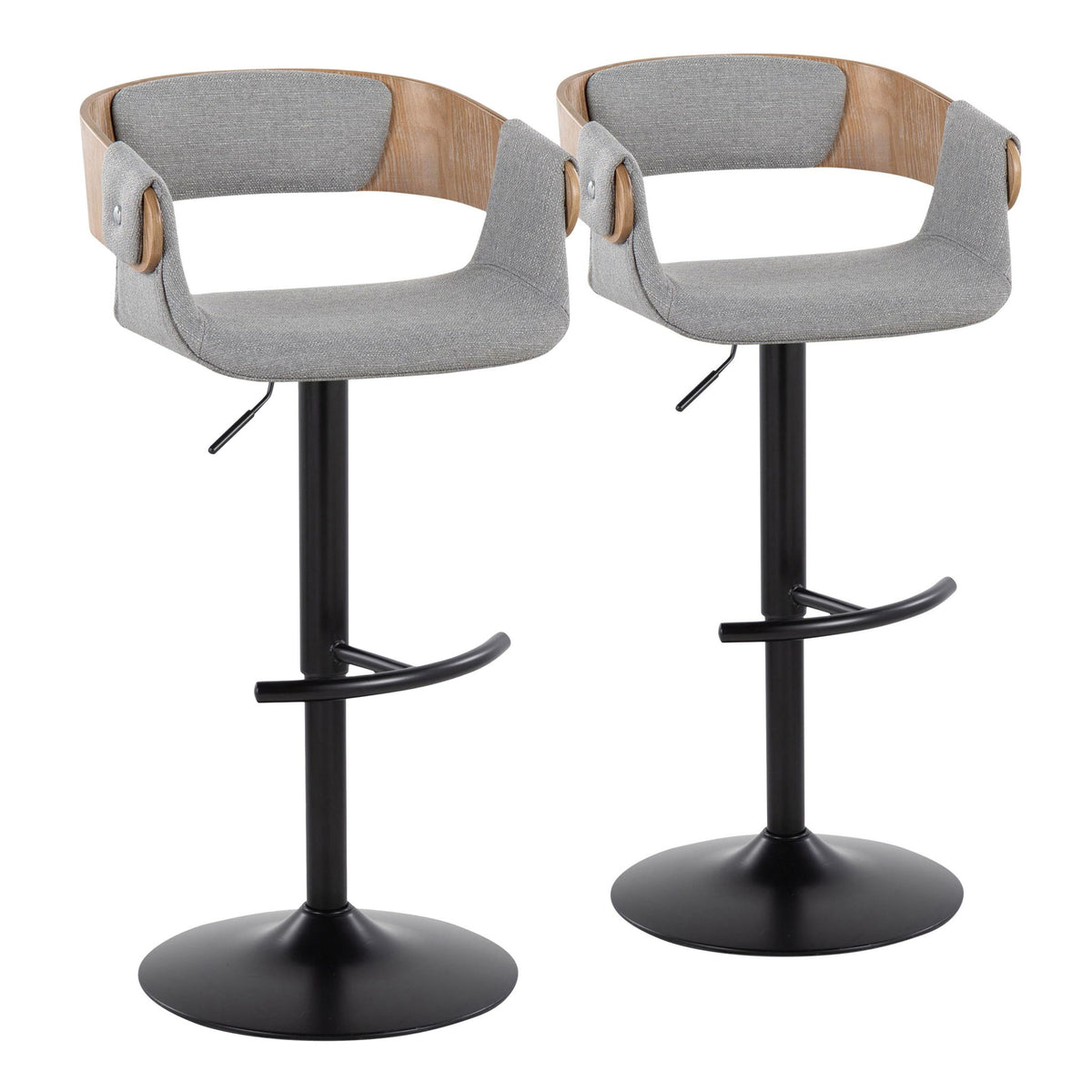 Elisa - Adjustable Barstool With Swivel & Rounded T Footrest (Set of 2) - Gray - Fabric