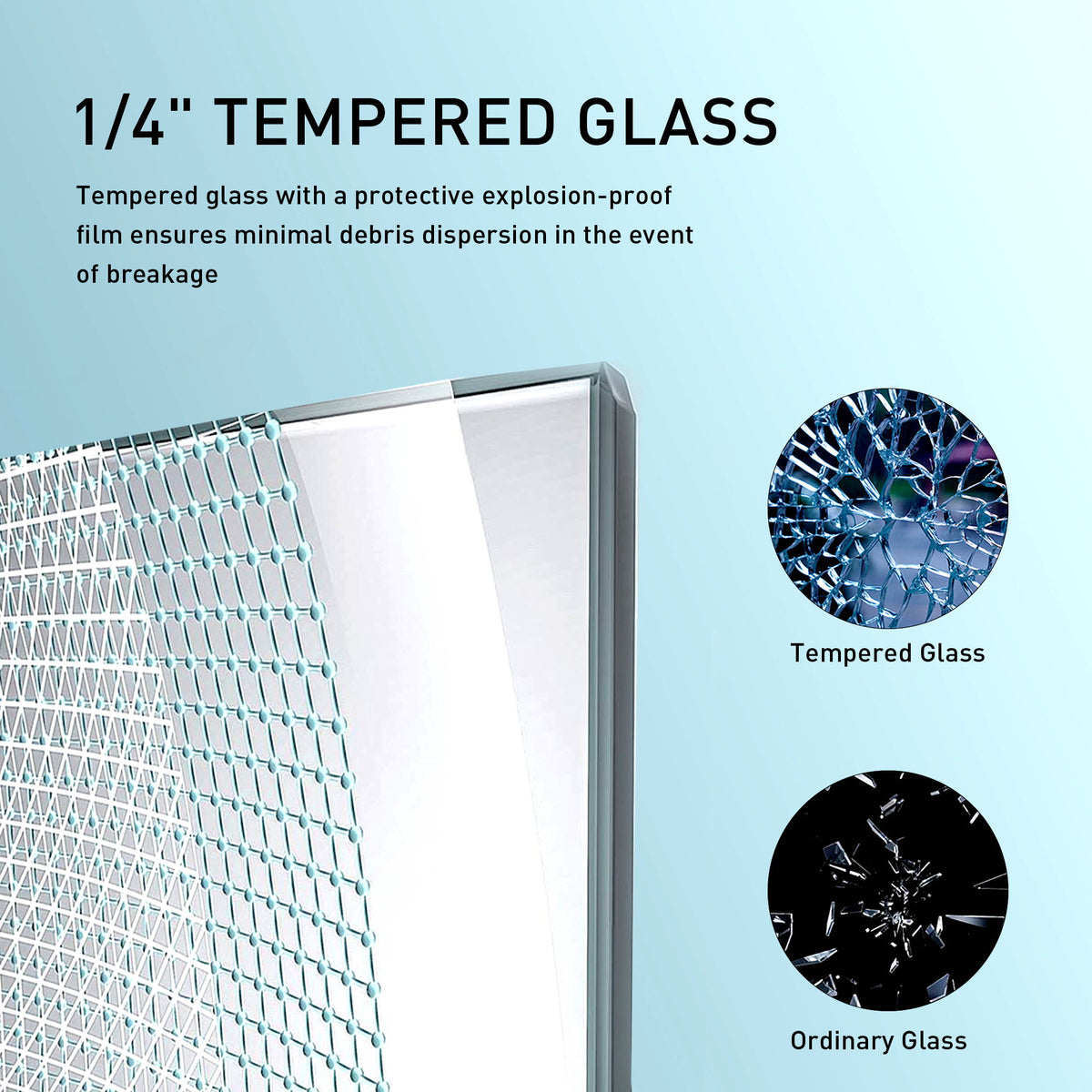 Frameless Soft Closing Shower Door, 1 / 4" (6Mm) Tempered Glass Single Sliding With Explosion Proof Coating - Matte Black