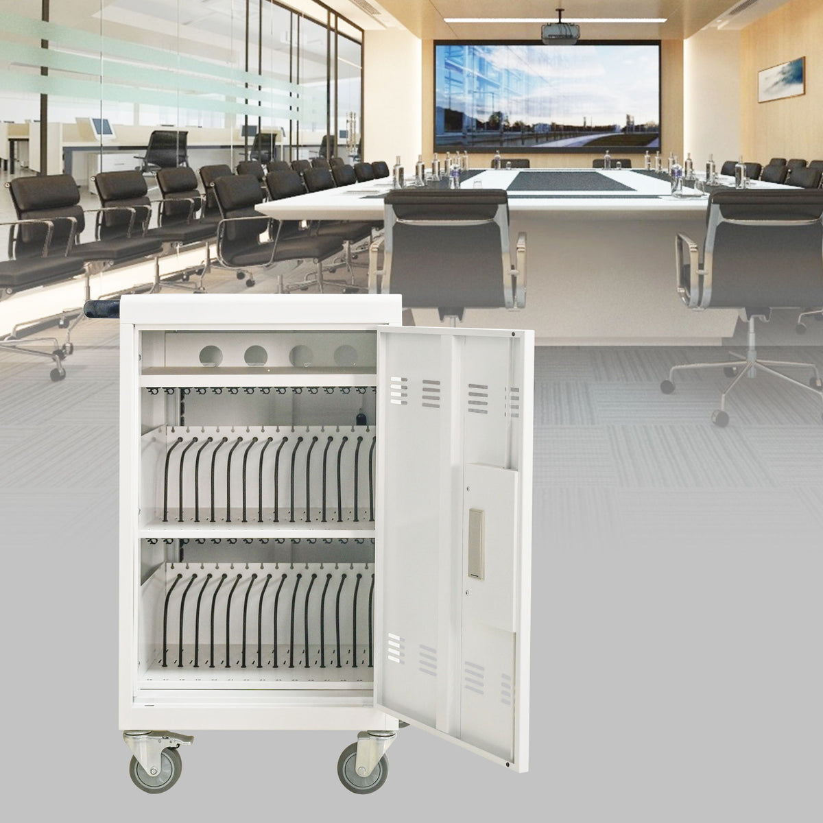 Mobile Charging Cart And Cabinet For Tablets Laptops 30 Device With Combination Lock