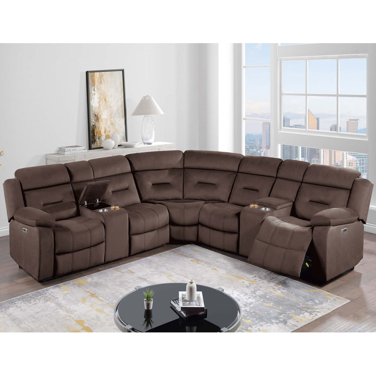 Power Reclining Sectional Set With Console Cup Holders