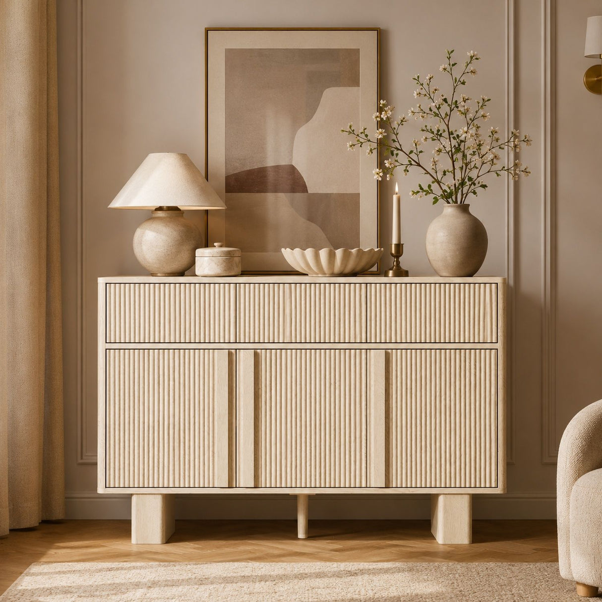Curved Credenza, Wide Storage Cabinet For Dining Room