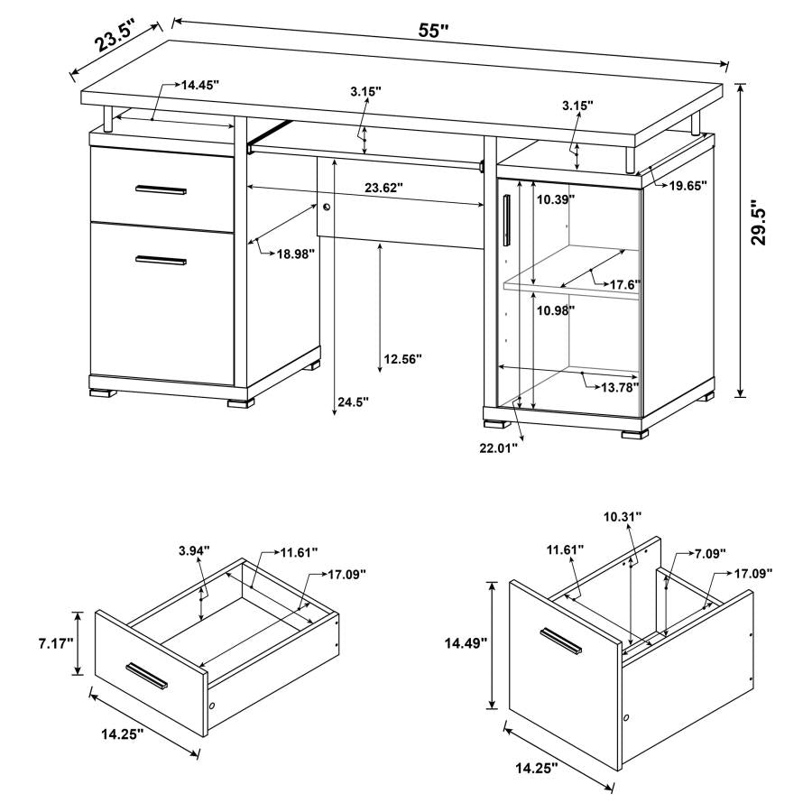 Tracy 55-inch 2-drawer Office Computer Desk White - 800108