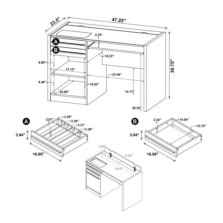 Halston 47-inch 2-drawer Office Desk with Cabinet Cappuccino - 800702
