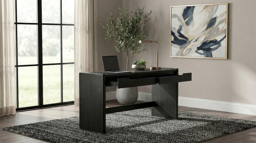 Leandro 2-drawer Home Office Writing Desk Burnished Black - 800790