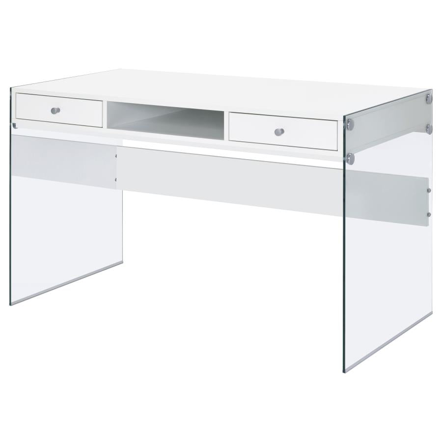 Dobrev 48-inch 2-drawer Writing Desk White High Gloss - 800829