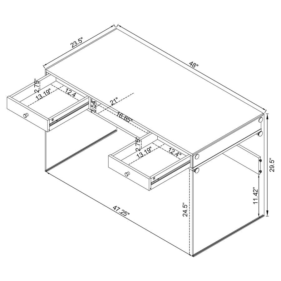 Dobrev 48-inch 2-drawer Writing Desk White High Gloss - 800829