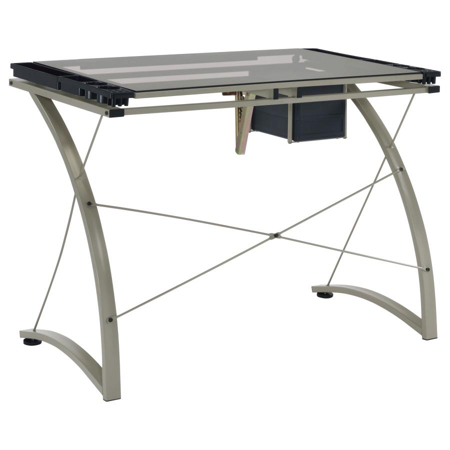 Melo 41-inch Glass Top Drafting Table with Storage Silver - 800986