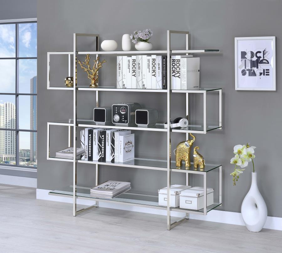 Elmer 63-inch 5-shelf Bookshelf Clear and Chrome - 801304