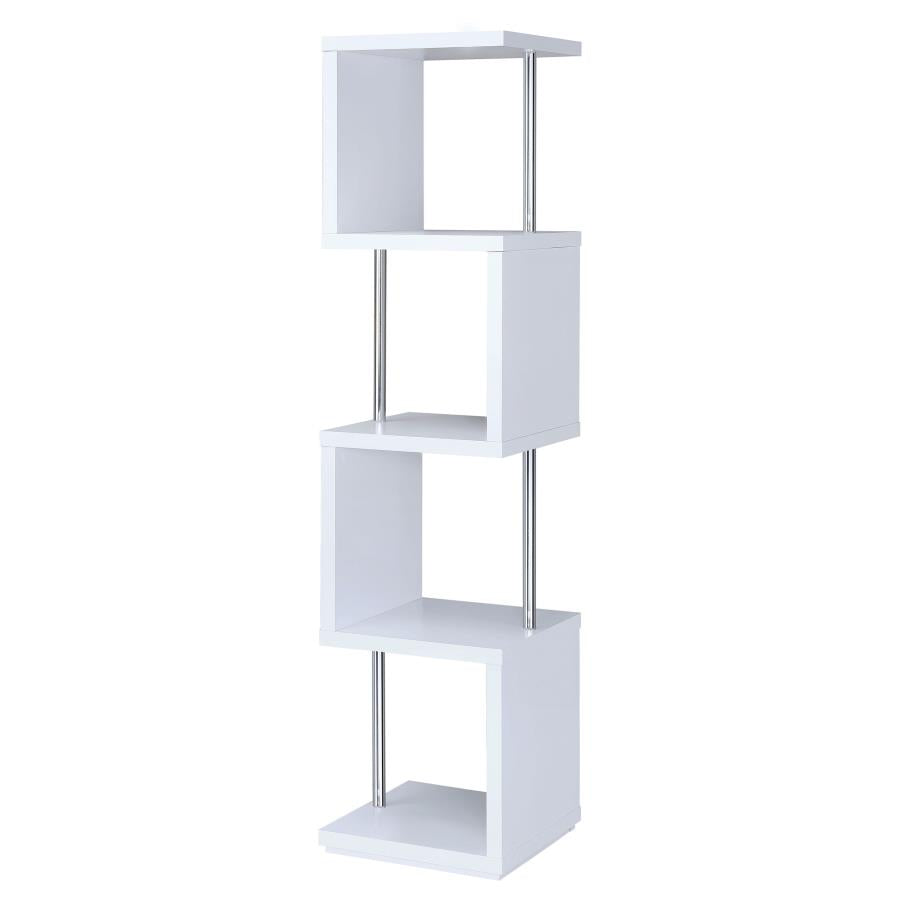 Baxter 67-inch 4-shelf Bookshelf White and Chrome - 801418