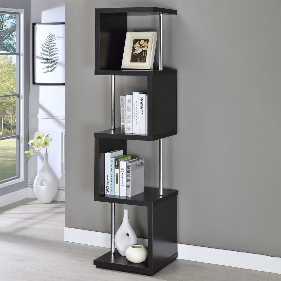 Baxter 67-inch 4-shelf Bookshelf Black and Chrome - 801419