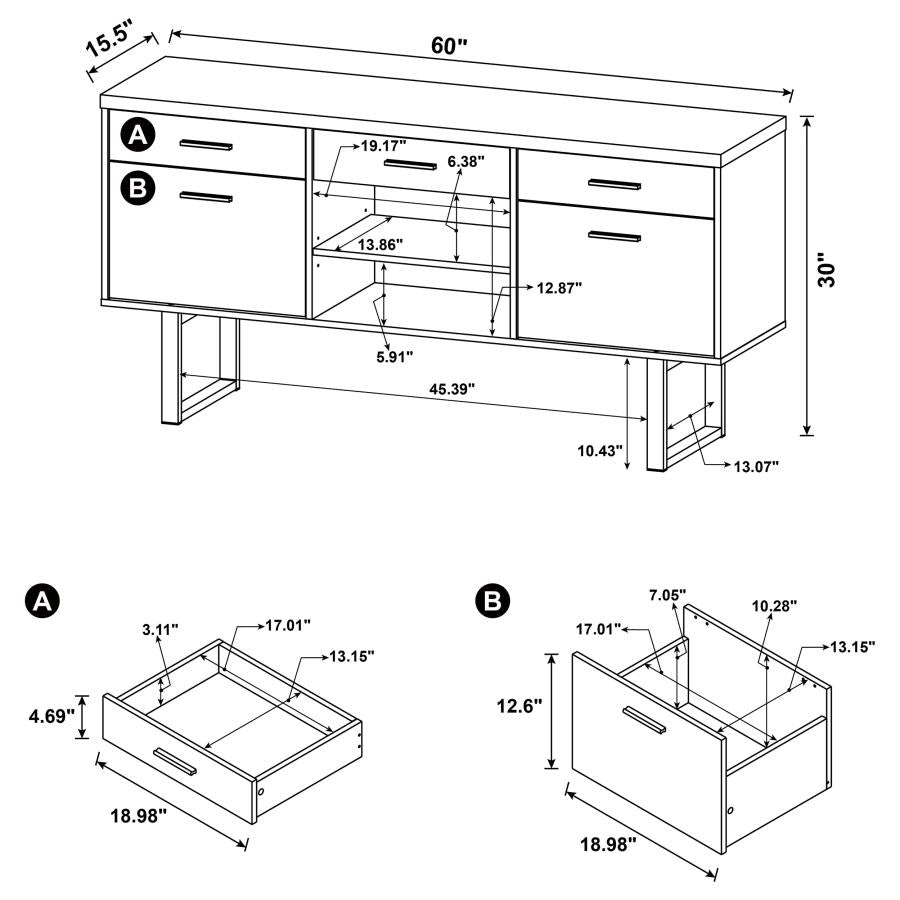 Lawtey 5-drawer Home Office Storage Credenza Cappuccino - 801522