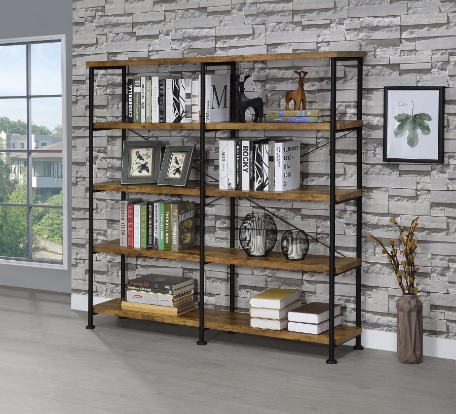 Analiese 63-inch 4-shelf Double Bookshelf Rustic Nutmeg - 801543