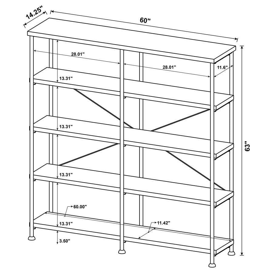 Analiese 63-inch 4-shelf Double Bookshelf Rustic Nutmeg - 801543