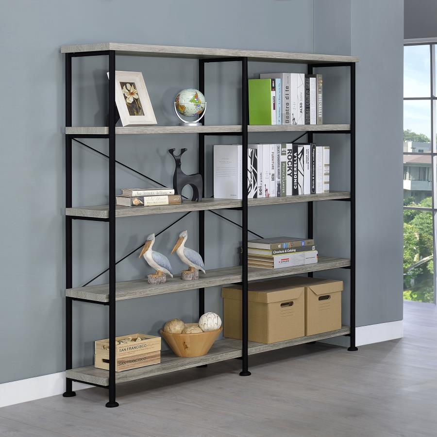 Analiese 63-inch 4-shelf Double Bookshelf Grey Driftwood - 801544
