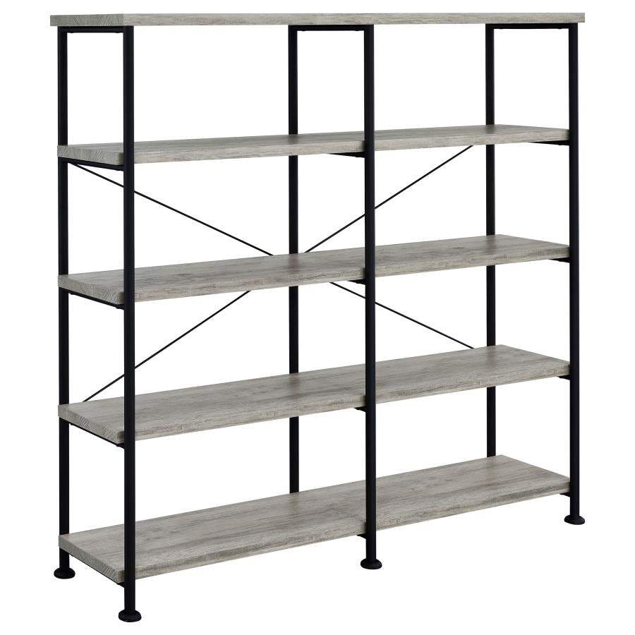 Analiese 63-inch 4-shelf Double Bookshelf Grey Driftwood - 801544