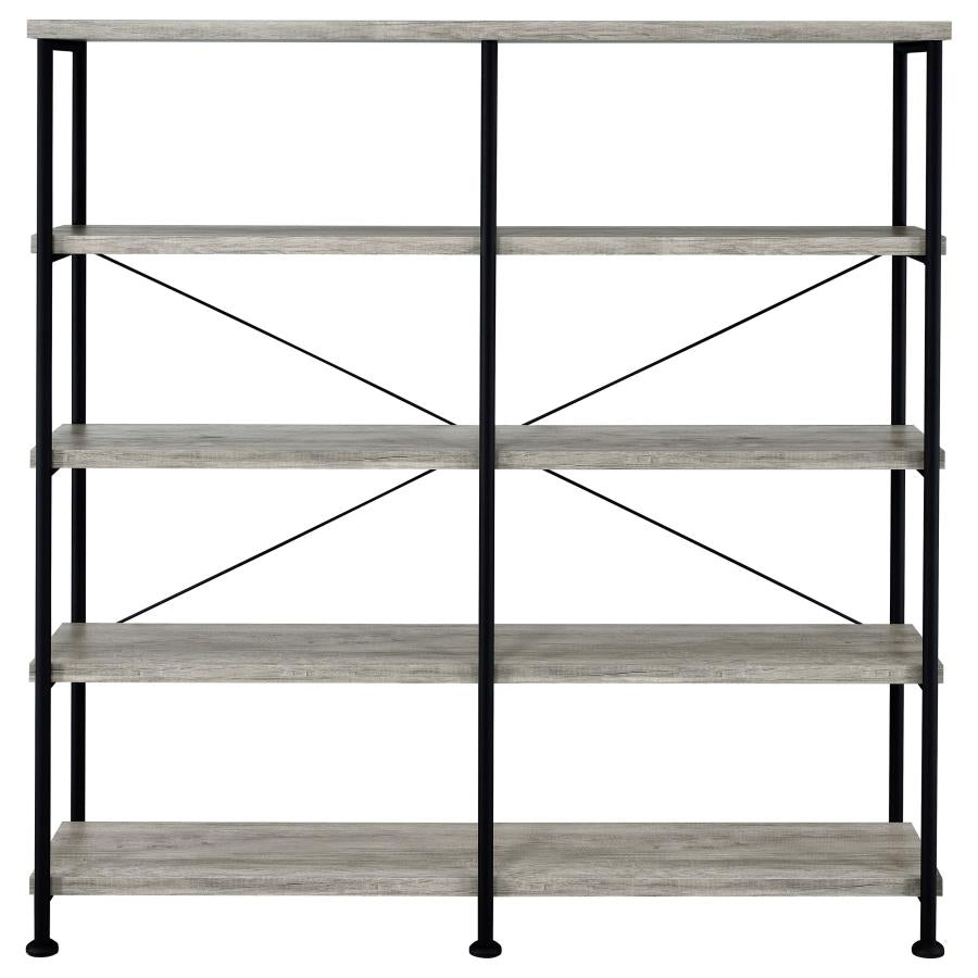Analiese 63-inch 4-shelf Double Bookshelf Grey Driftwood - 801544