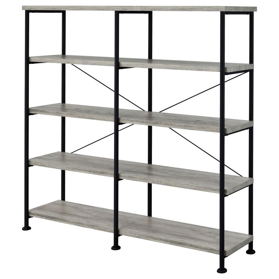 Analiese 63-inch 4-shelf Double Bookshelf Grey Driftwood - 801544