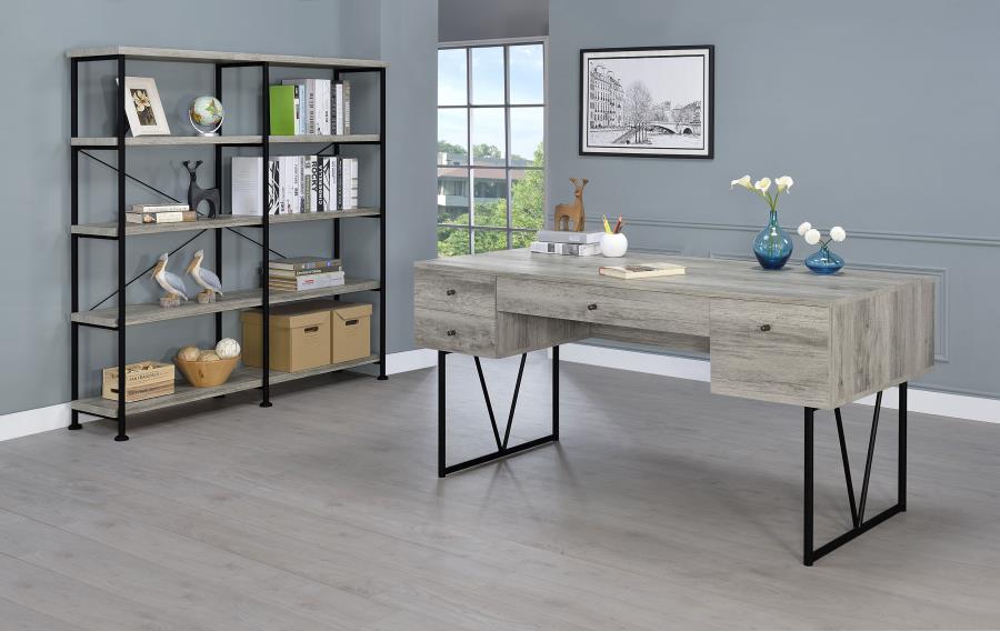 Analiese 63-inch 4-shelf Double Bookshelf Grey Driftwood - 801544
