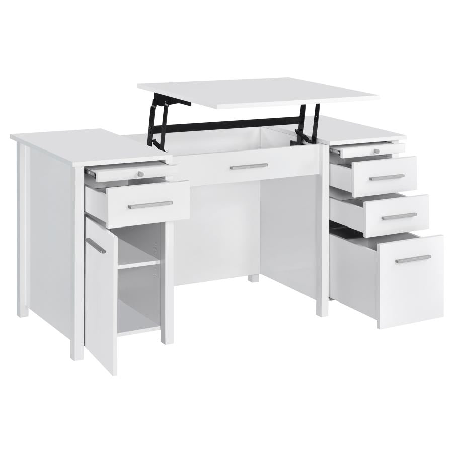 Dylan 60-inch 4-drawer Lift Top Office Desk White High Gloss - 801573