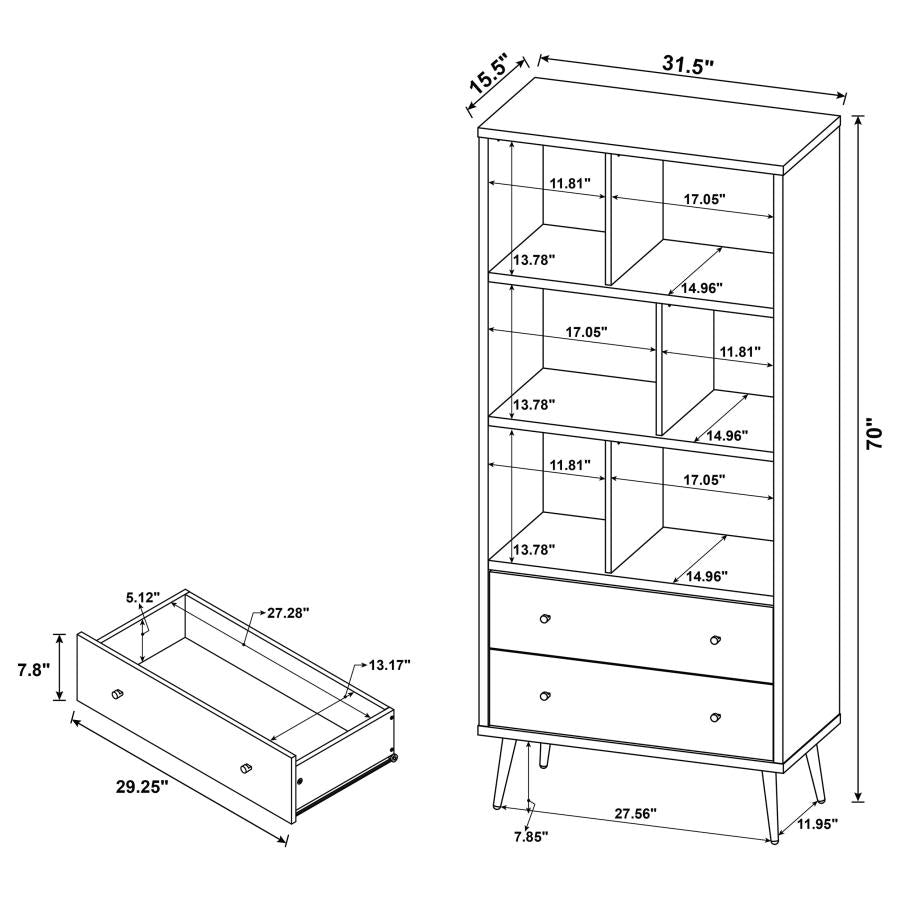 Maeve 70-inch 3-shelf Bookcase with Drawers Distressed Pine - 801923