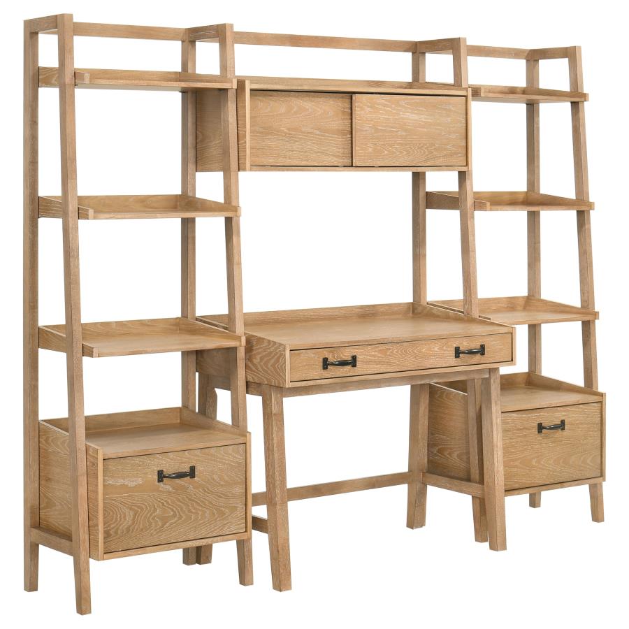 Fabian 4-piece Computer Desk and Bookshelf Set Distressed Light Brown - 802041-SET