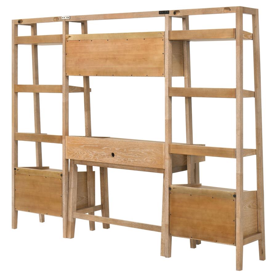 Fabian 4-piece Computer Desk and Bookshelf Set Distressed Light Brown - 802041-SET