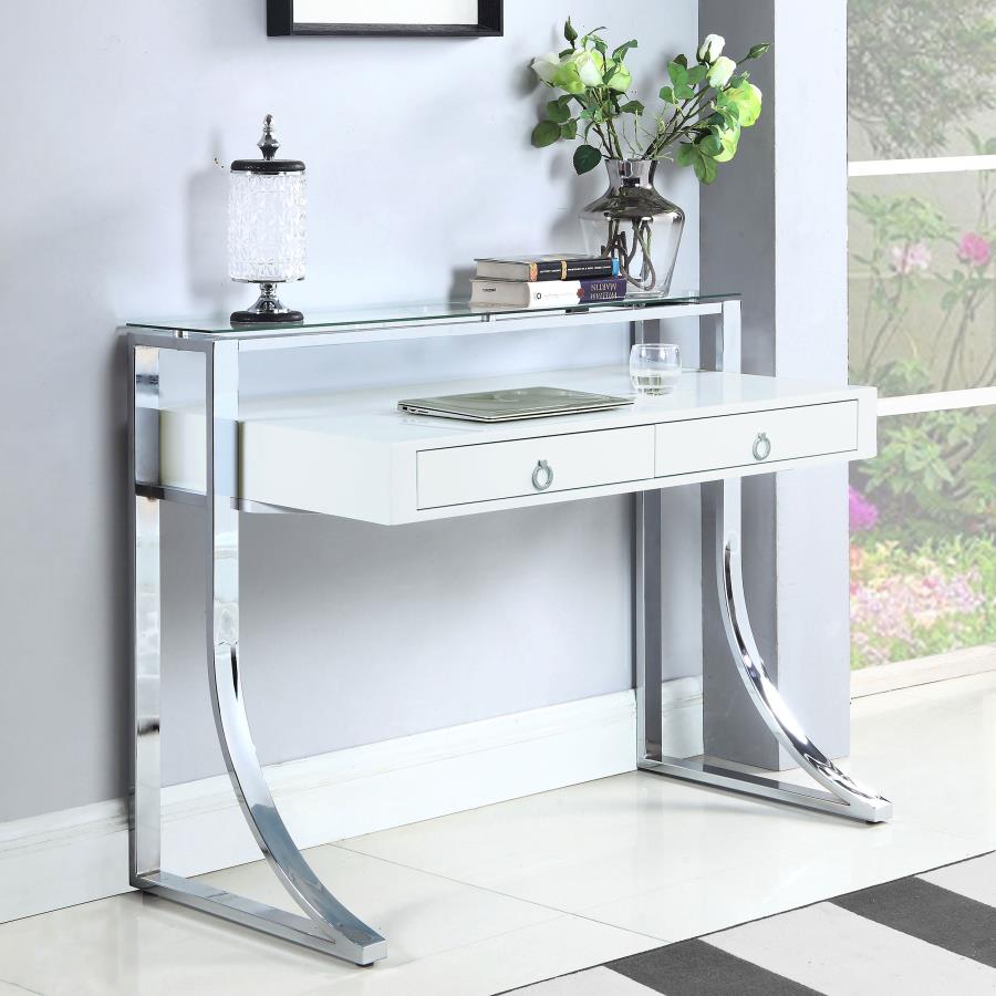 Gemma 48-inch 2-drawer Writing Desk White High Gloss - 802141
