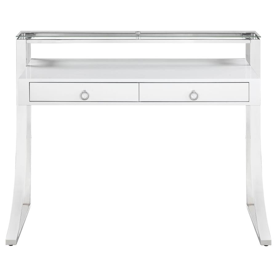 Gemma 48-inch 2-drawer Writing Desk White High Gloss - 802141